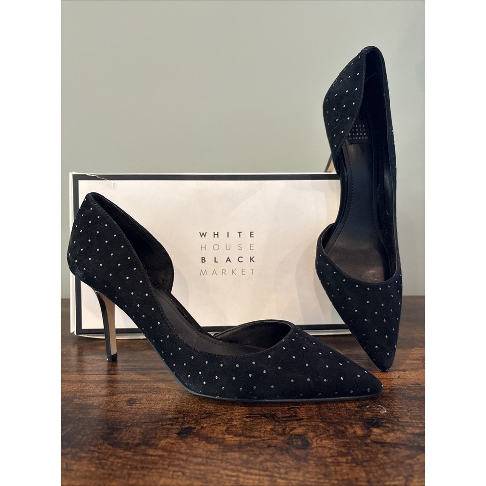 White House Black Market Black Ella Studded High Heel Open Pumps Size 8 Shoes